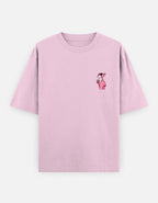 Pink t-shirt with a small graphic on a white background